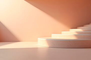 Abstract Architectural Design with Circular Steps and Warm Sunli