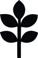 Simple silhouette icon of a plant stem with growing leaves symbolizing growth agriculture botany nature freshness and life