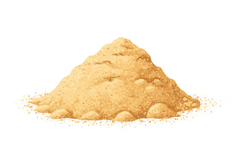 A pile of granular goldentan material possibly sand or gravel lit on a white background