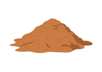 A pile of light brown dirt or soil with small darker brown spots on a white background