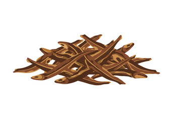 Pile of dried brown anchovies with tan stripes arranged randomly