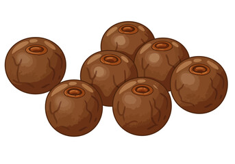 Seven brown round peppercornlike objects with a small circular detail on top