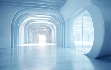 Modern and Minimalist Interior Space with Curved Arches and Bright Lighting
