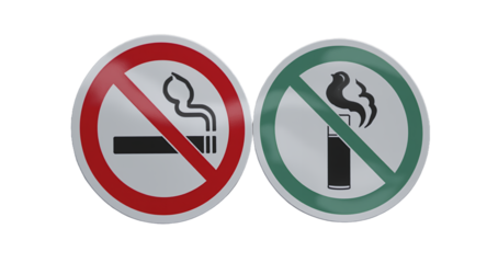 No Smoking Signs Cigarette and Vaping Prohibition Symbols, Red and Green Circular Prohibition Signs