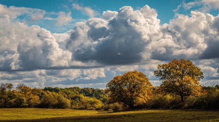 Obraz premium autumn landscape with trees and sky. High quality