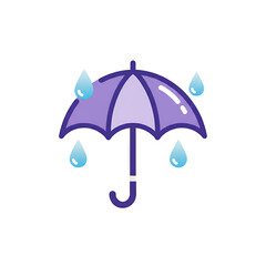 Purple Umbrella Icon with Rain Drops Weather, Protection, and Safety Symbol
