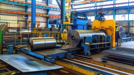 Plate rolling machine with a heavy-duty metallic gray frame and three rotating rollers, used in a metalworking workshop to bend steel, aluminum, or iron plates into curved shapes like cylinders