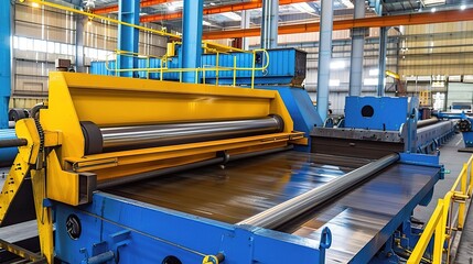 Plate rolling machine with a heavy-duty metallic gray frame and three rotating rollers, used in a metalworking workshop to bend steel, aluminum, or iron plates into curved shapes like cylinders