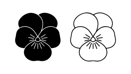Pansy flower icon set in silhouette and outline style.