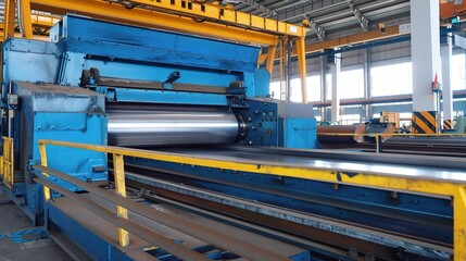 Plate rolling machine with a heavy-duty metallic gray frame and three rotating rollers, used in a metalworking workshop to bend steel, aluminum, or iron plates into curved shapes like cylinders