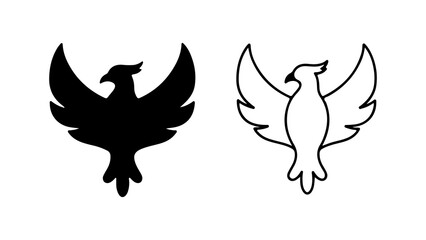 Phoenix Bird Silhouette and Outline Symbol of Rebirth and Resilience.