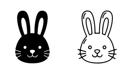 Obraz premium Rabbit Head Icons Black Silhouette and Outline Style.