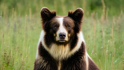 Fototapeta premium Brown Bear in Field with Dense Vegetation