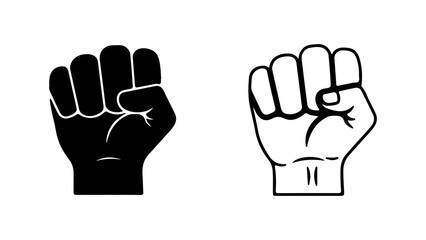 Raised fist icons in black silhouette and line art style.