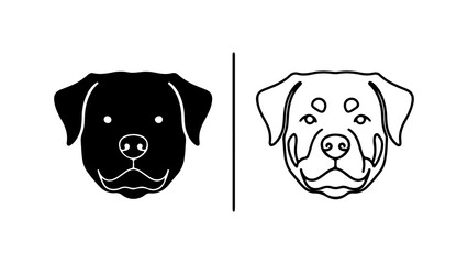 Rottweiler dog head icon in silhouette and line art styles.