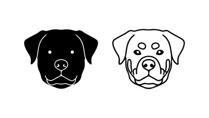 Rottweiler dog head silhouette and outline illustration.