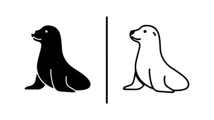 Sea Lion Outline and Silhouette Illustrations.