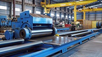 Plate rolling machine with a heavy-duty metallic gray frame and three rotating rollers, used in a metalworking workshop to bend steel, aluminum, or iron plates into curved shapes like cylinders