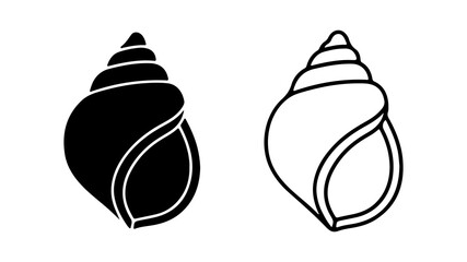 Seashell Illustrations Black Silhouette and Outline of a Spiral Shell.