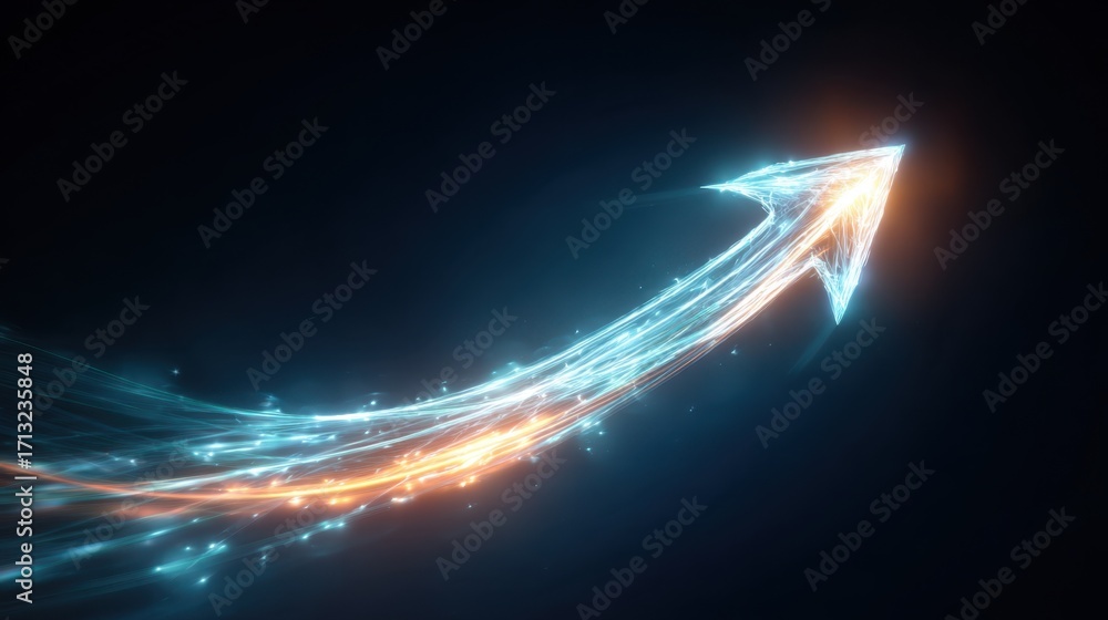Aufkleber dynamic abstract arrow design with glowing effects and light trails in blue and orange colors on a d