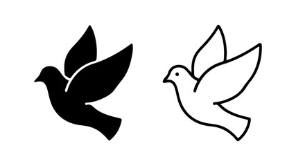 Obraz premium Set of two flying dove icons in silhouette and outline style.