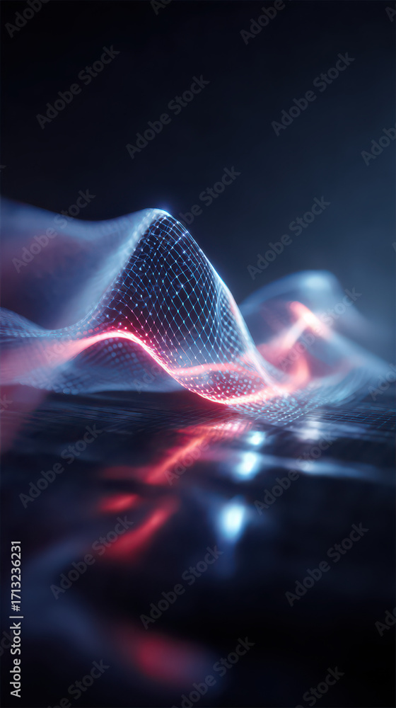 Poster digital waveform abstraction: a captivating 3d rendering of an abstract waveform pulses with vibrant