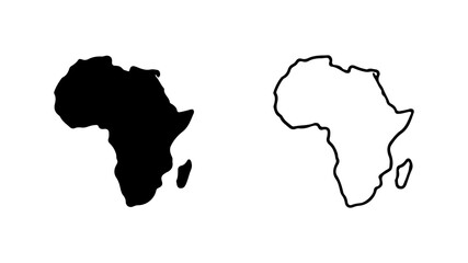Silhouette of Africa continent in black and white outline of the landmass.