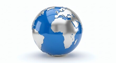 Fototapeta premium 3D Icon Metallic Globe Representing the World