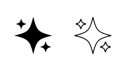 Simple black and white sparkle star icon set.