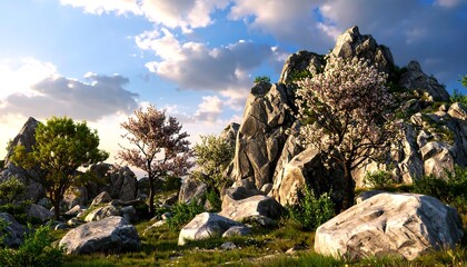 Rocky outcrop landscape at dawn