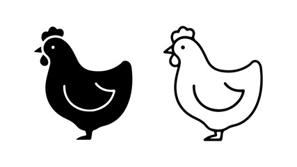 Fototapeta premium Simple black chicken or hen icon in two variations.