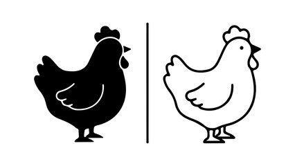 Simple chicken hen icon set with silhouette and outline style.