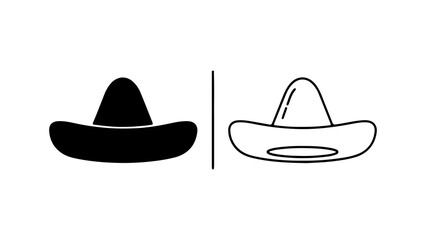 Sombrero hat icon set black and white outline design.