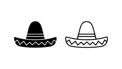 Sombrero hat icon set in solid and outline style.