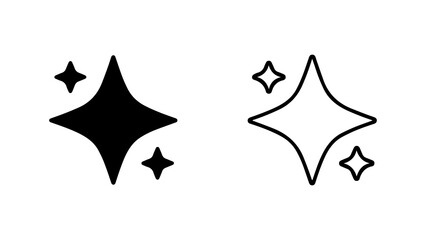 Sparkle Star Icon Set Black and White Clean Design.