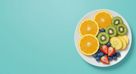 Plate of Fresh Tropical Fruits with Copy Space