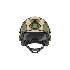 Tactical Helmet with Goggles, Military Headgear, Protective Gear Illustration, Combat Equipment Design