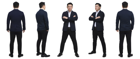 Full-length portraits of businessman on white background, collage