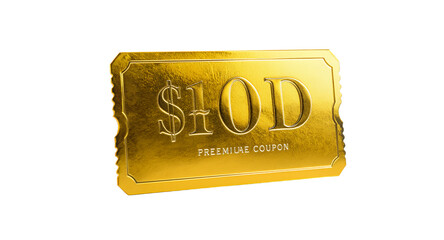 Ten Dollar Gold Coupon, Premium Discount Ticket, Voucher, Gift Certificate Design