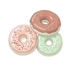 Three Glazed Donuts with Sprinkles Delicious Sweet Treat Illustration