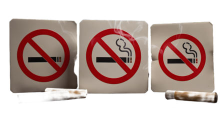 Three No Smoking Signs with Cigarettes and Smoke