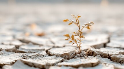 Resilient Plant Growing in Parched Earth, Symbolizing Hope and Survival in Harsh Conditions