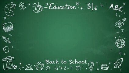 Chalkboard border with educational icons and text for 'Back to School' and 'Education'