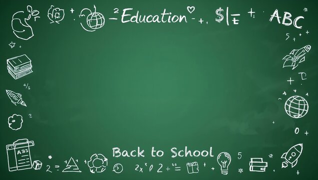 Chalkboard border with educational icons and text for 'Back to School' and 'Education'