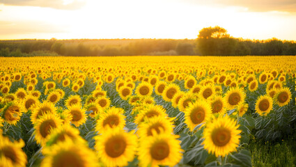 Obraz premium Sunflower Field at Sunset