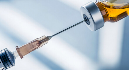 Syringe Extracting Liquid from Vaccine Vial 