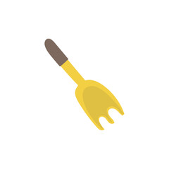 Simple cartoon illustration of a yellow garden fork tool on a white background