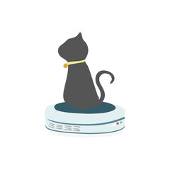 A Cute Cat Sitting on a Circular Device with a Collar