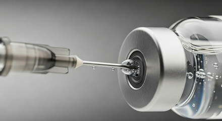 Syringe Extracting Liquid from Vaccine Vial 