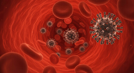 Virus Particles Floating in Bloodstream